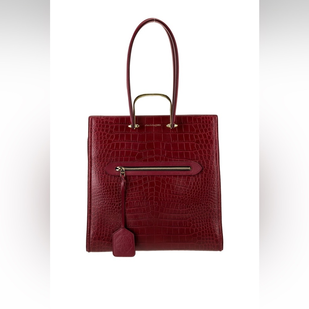 Alexander McQueen Tall Story Red Crocodile-Embossed Tote Bag